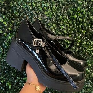 COPY - Soda Black Platform Shoes with Buckle and Rounded Toe
